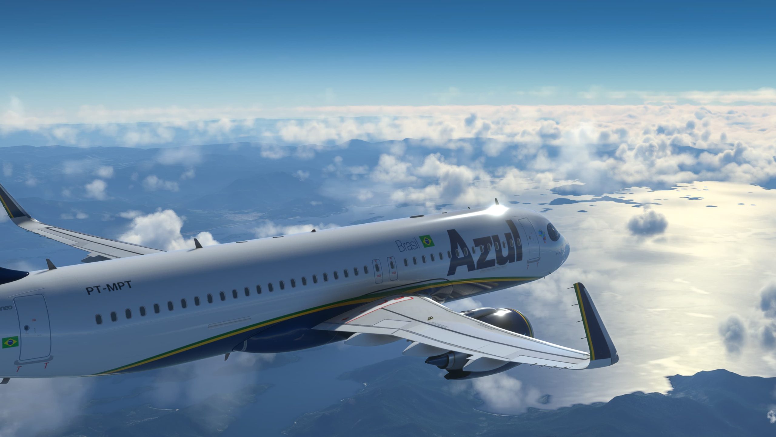 Avión Airbus A320 Neo de Azul Airlines volando sobre las nubes, 2 de junio de 2022, São Paulo, Brasil.